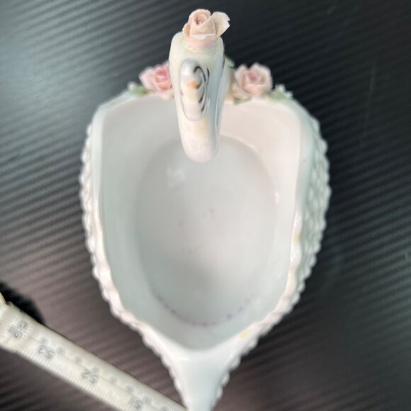 Vintage Lefton's Hobnailed Porcelain Roses Swan Trinket Dish Hand Painted 848 - Picture 5 of 10